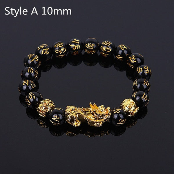 Feng Shui Black Beads Alloy Wealth Bracelet Unisex Wristband Gold Black Pixiu Wealth and Good Luck Women Men Bracelet