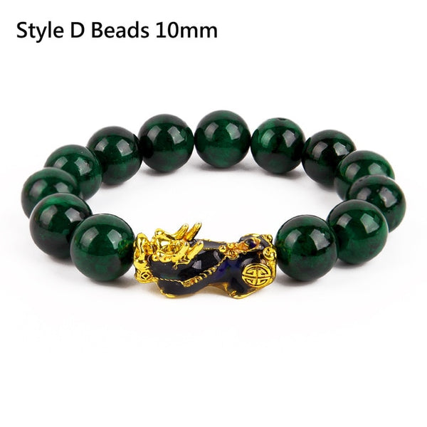 Feng Shui Black Beads Alloy Wealth Bracelet Unisex Wristband Gold Black Pixiu Wealth and Good Luck Women Men Bracelet