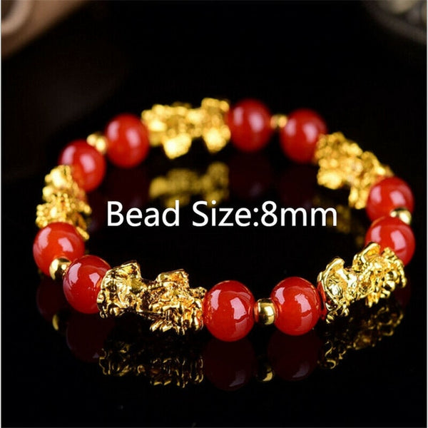 Feng Shui Black Beads Alloy Wealth Bracelet Unisex Wristband Gold Black Pixiu Wealth and Good Luck Women Men Bracelet