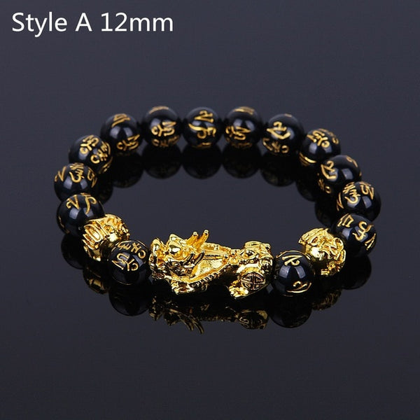 Feng Shui Black Beads Alloy Wealth Bracelet Unisex Wristband Gold Black Pixiu Wealth and Good Luck Women Men Bracelet