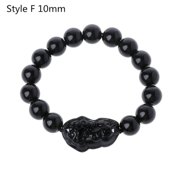 Feng Shui Black Beads Alloy Wealth Bracelet Unisex Wristband Gold Black Pixiu Wealth and Good Luck Women Men Bracelet