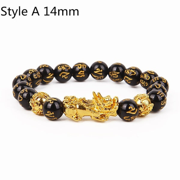 Feng Shui Black Beads Alloy Wealth Bracelet Unisex Wristband Gold Black Pixiu Wealth and Good Luck Women Men Bracelet