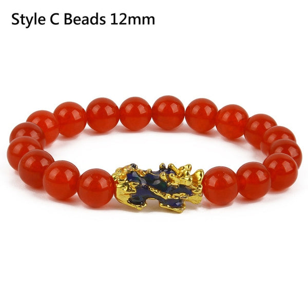 Feng Shui Black Beads Alloy Wealth Bracelet Unisex Wristband Gold Black Pixiu Wealth and Good Luck Women Men Bracelet