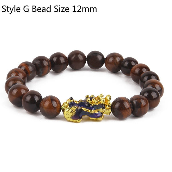 Feng Shui Black Beads Alloy Wealth Bracelet Unisex Wristband Gold Black Pixiu Wealth and Good Luck Women Men Bracelet