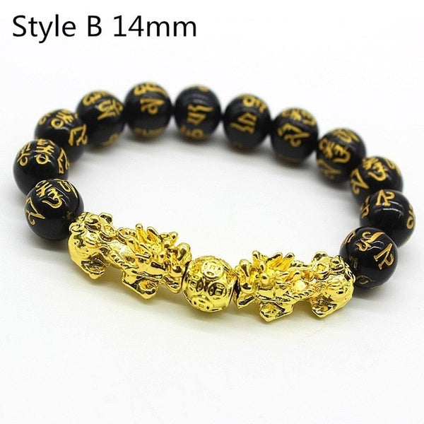 Feng Shui Black Beads Alloy Wealth Bracelet Unisex Wristband Gold Black Pixiu Wealth and Good Luck Women Men Bracelet