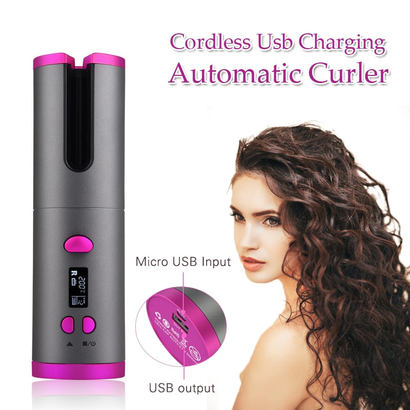 Automatic Hair Curler Auto Ceramic Wireless Curling Iron Hair Waver Tongs Beach Waves Iron Curling Wand Air Curler USB Cordless