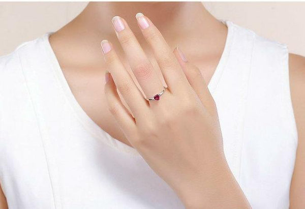 925 argent Sterling coeur rouge pavé cristal CZ bagues pour femmes