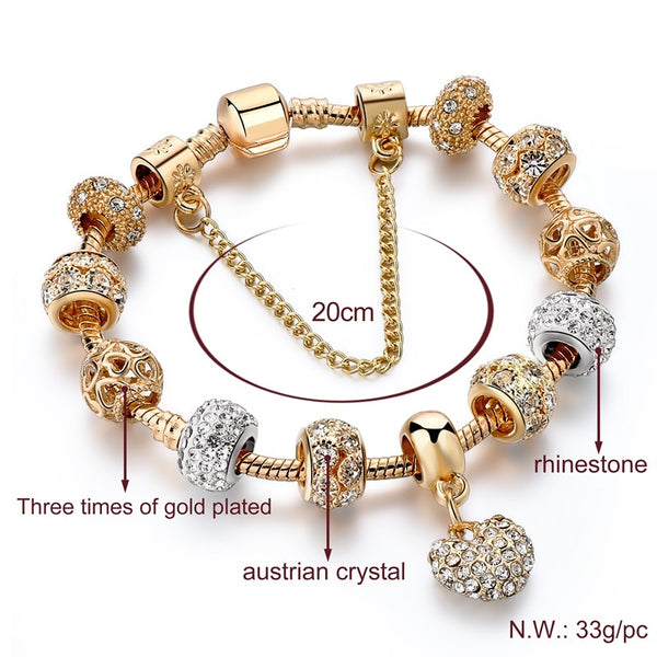 ATTRACTTO Luxury Crystal Heart Charm Bracelets&Bangles Gold Bracelets For Women Jewellery Pulseira Feminina Bracelet Sbr170020