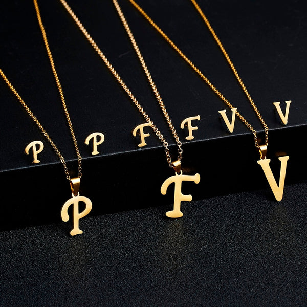 Ensemble de bijoux en acier inoxydable 26 lettres collier initial pour femmes Alphabet pendentifs colliers boucle d'oreille