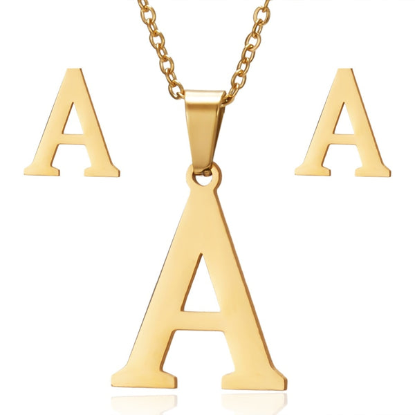 Ensemble de bijoux en acier inoxydable 26 lettres collier initial pour femmes Alphabet pendentifs colliers boucle d'oreille