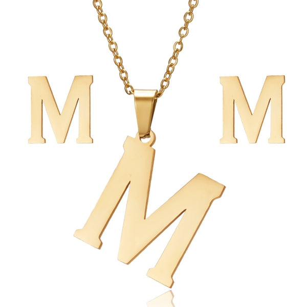 Ensemble de bijoux en acier inoxydable 26 lettres collier initial pour femmes Alphabet pendentifs colliers boucle d'oreille