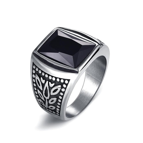 hommes bague en acier inoxydable Style Simple noir or argent