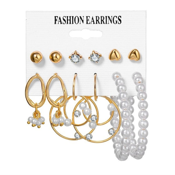 EN 12 paires fleur femmes boucles d'oreilles ensemble perle cristal boucles d'oreilles