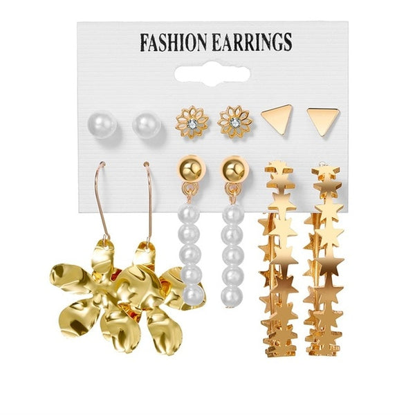 EN 12 paires fleur femmes boucles d'oreilles ensemble perle cristal boucles d'oreilles