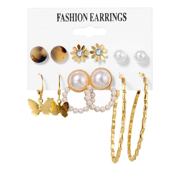 EN 12 paires fleur femmes boucles d'oreilles ensemble perle cristal boucles d'oreilles