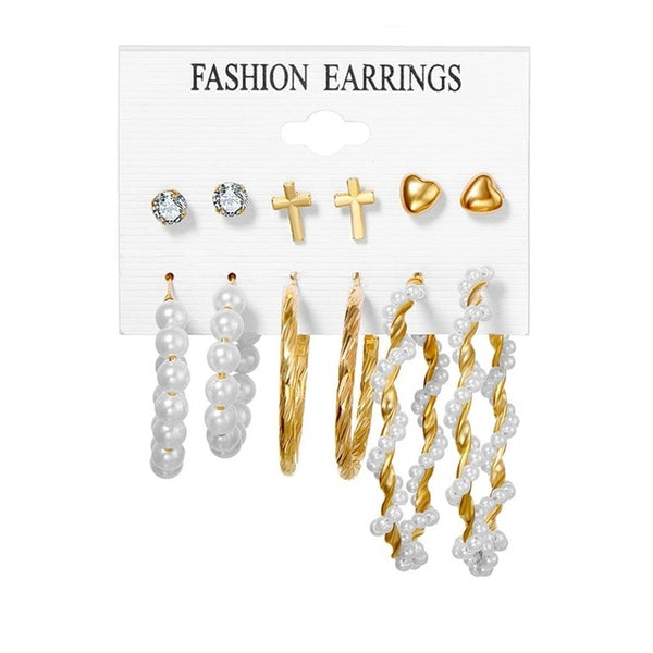 EN 12 paires fleur femmes boucles d'oreilles ensemble perle cristal boucles d'oreilles