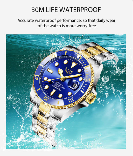 LIGE Top Brand Luxury Fashion Diver Watch Men 30ATM Waterproof Date Clock Sport Watches Mens Quartz Wristwatch Relogio Masculino