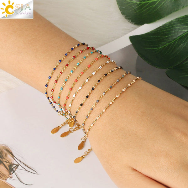 CSJA Luxury Stainless Steel Chain Bracelets for Woman Golden Color Link Chain Beads Ladies  Bracelet 2020 Jewelry Pulseira S570