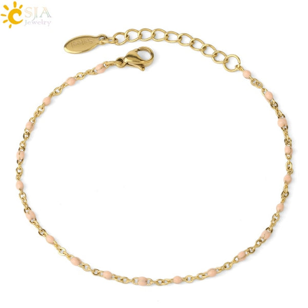 CSJA Luxury Stainless Steel Chain Bracelets for Woman Golden Color Link Chain Beads Ladies  Bracelet 2020 Jewelry Pulseira S570