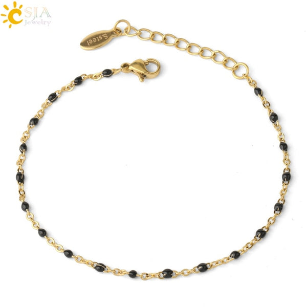 CSJA Luxury Stainless Steel Chain Bracelets for Woman Golden Color Link Chain Beads Ladies  Bracelet 2020 Jewelry Pulseira S570