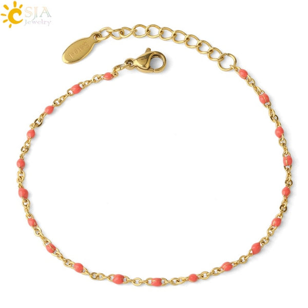 CSJA Luxury Stainless Steel Chain Bracelets for Woman Golden Color Link Chain Beads Ladies  Bracelet 2020 Jewelry Pulseira S570