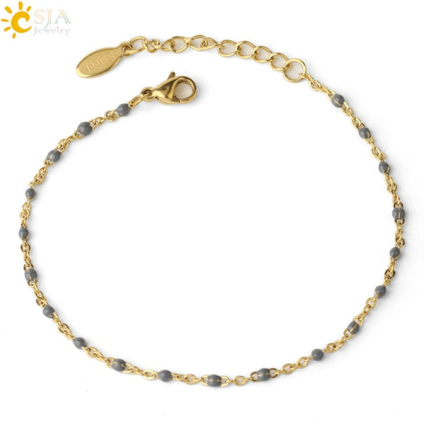 CSJA Luxury Stainless Steel Chain Bracelets for Woman Golden Color Link Chain Beads Ladies  Bracelet 2020 Jewelry Pulseira S570