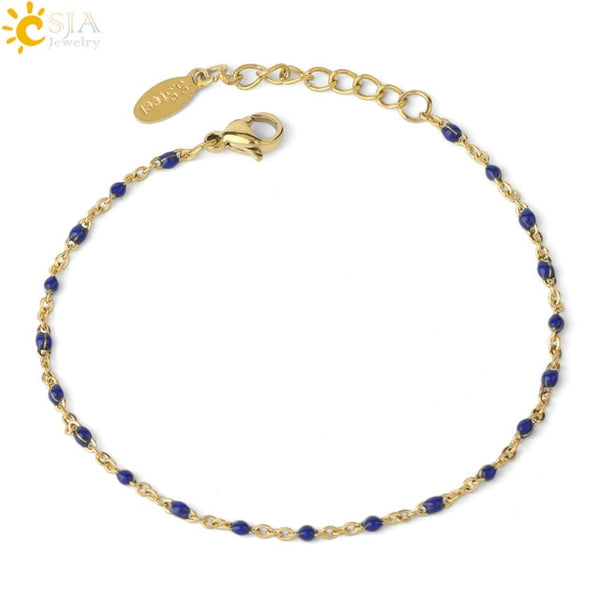 CSJA Luxury Stainless Steel Chain Bracelets for Woman Golden Color Link Chain Beads Ladies  Bracelet 2020 Jewelry Pulseira S570