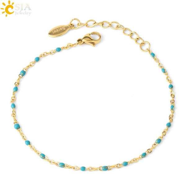 CSJA Luxury Stainless Steel Chain Bracelets for Woman Golden Color Link Chain Beads Ladies  Bracelet 2020 Jewelry Pulseira S570