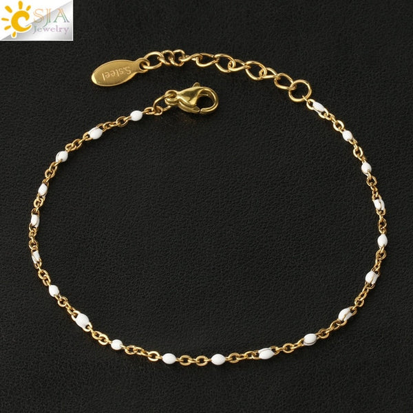 CSJA Luxury Stainless Steel Chain Bracelets for Woman Golden Color Link Chain Beads Ladies  Bracelet 2020 Jewelry Pulseira S570