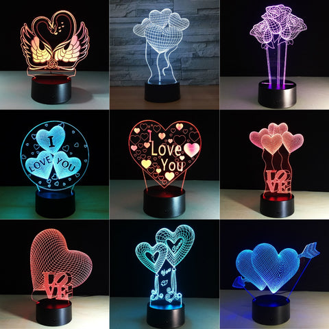 Valentines Day Gift 3D LED Night Light 7 Colors Table Lamp Home Decor Bulb Touch Sensor Luminarias for Love Dropship