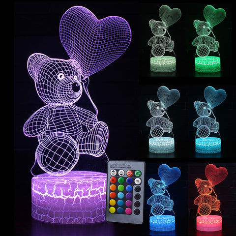 Kid 3D LED Night Light Creative Table Bedside Lamp Romantic Heart Bear Light Gril Home Decoration Gift