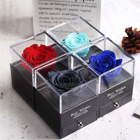Preserved In Glass Dome Eternal Rose Decoration Red Ecuador Gift Box Can Put Ring Valentines Day Gift Birthday Gifts for Women