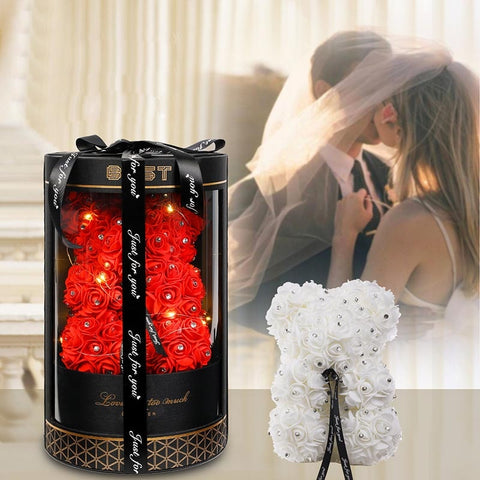 2021 Christmas Gift Handemade Rose Bears Artificial Flower Teddy Rose Bears With Senna Giftbox For Valentine's Day Wedding Gift