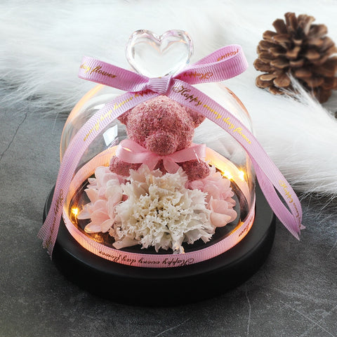 Teddy Bear Eternal Real Flower Rose In Glass Dome With Lights Beauty And The Beast Wedding Mother's Day Gif  Valentines Day Gift